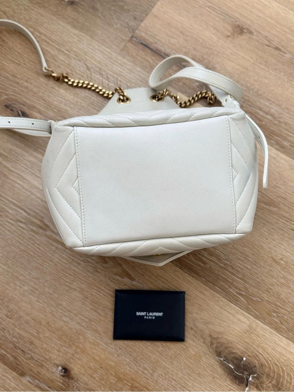 Saint Laurent Off-White Quilted Leather Backpack with Gold YSL Logo